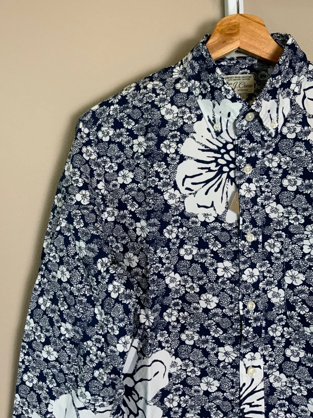 J. Crew Slim Stretch Secret Wash Cotton Poplin Button Down Shirt Hydrangea Print